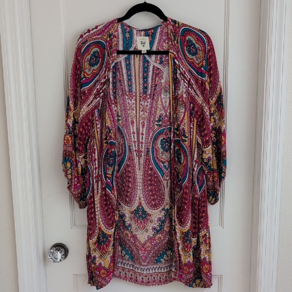 Billabong Colorful Paisley Kimono S/M Open Front Boho Beach Cover-Up GUC